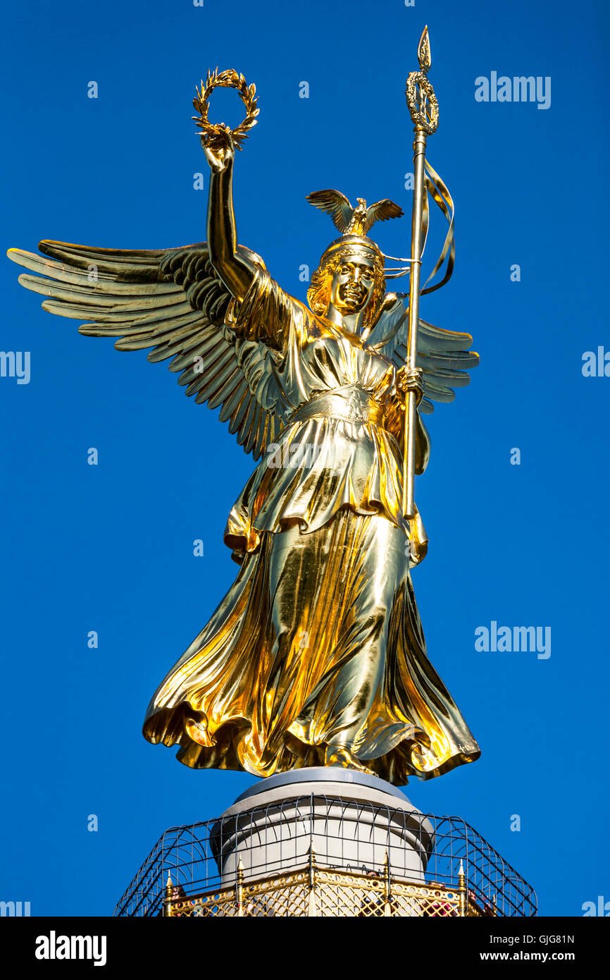 Golden statue of Victoria atop the Siegessaule Victory Column