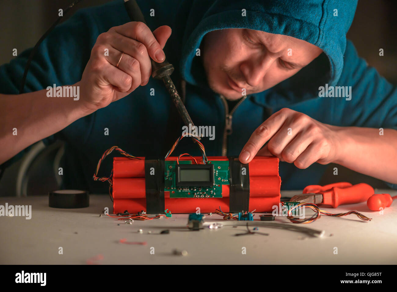 making bomb with digital timer Stock Photo