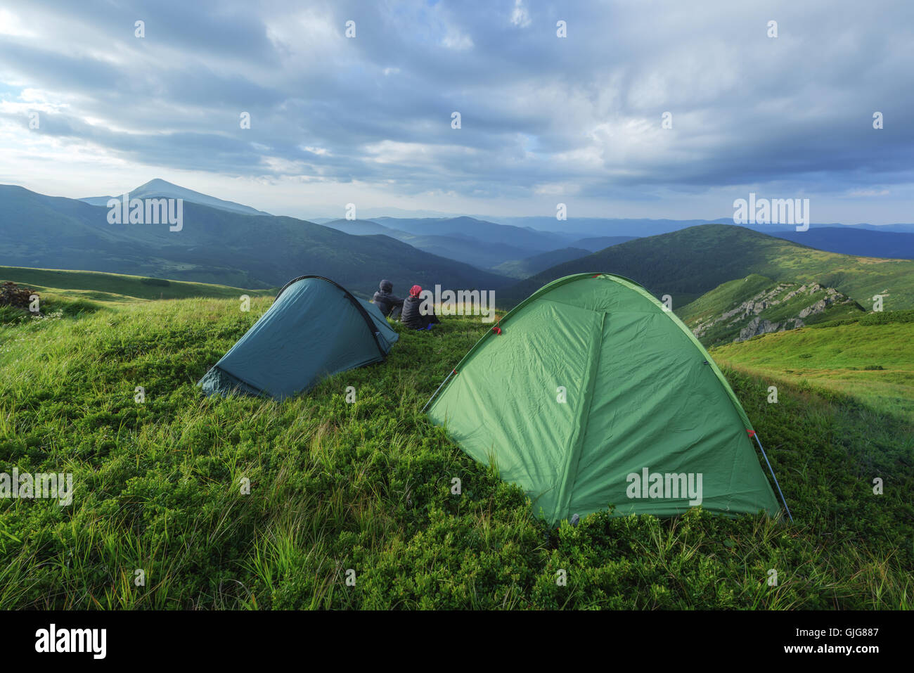 green tent on mountains closeup Stock Photo - Alamy
