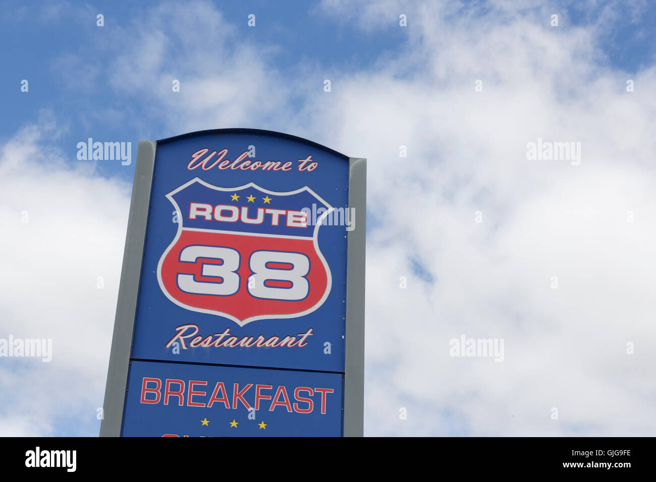 Welcome to Route 38 American Restaurant, England, UK Stock Photo - Alamy