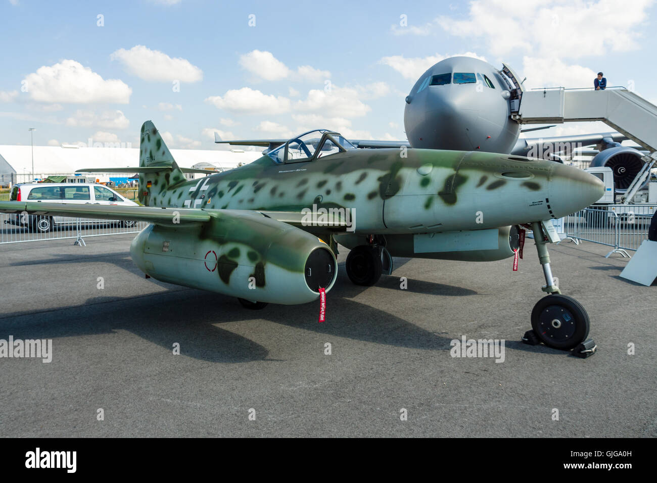 Fighter aircraft Messerschmitt Me 262 B-1a 'Schwalbe'. Modern replica by Airbus Group. Stock Photo