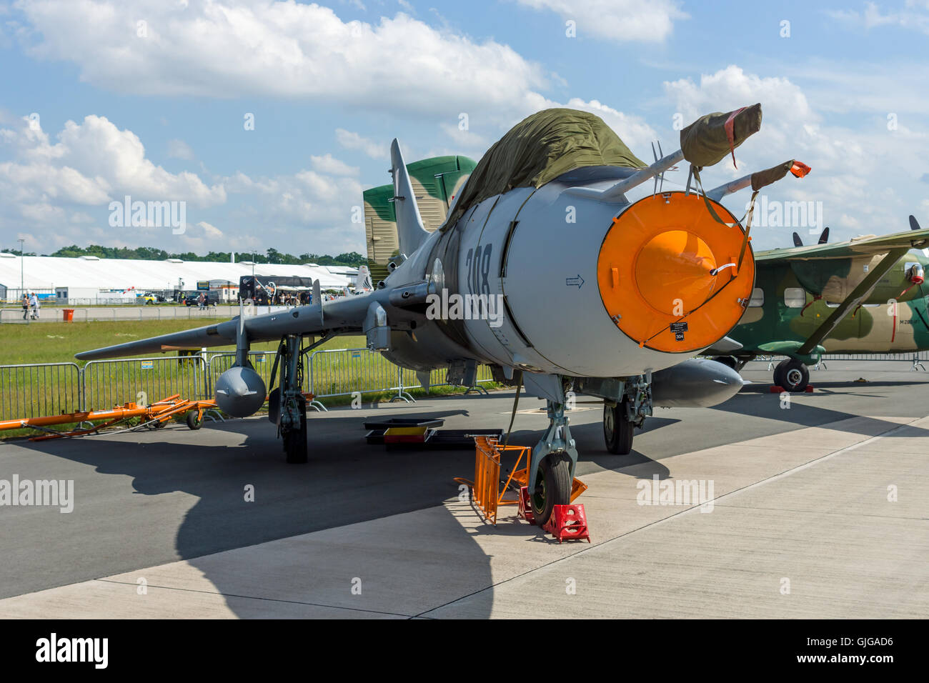 BERLIN, GERMANY - JUNE 02, 2016: Fighter-bomber Sukhoi Su-22UM3K. Polish Air Force. Exhibition ILA Berlin Air Show 2016 Stock Photo