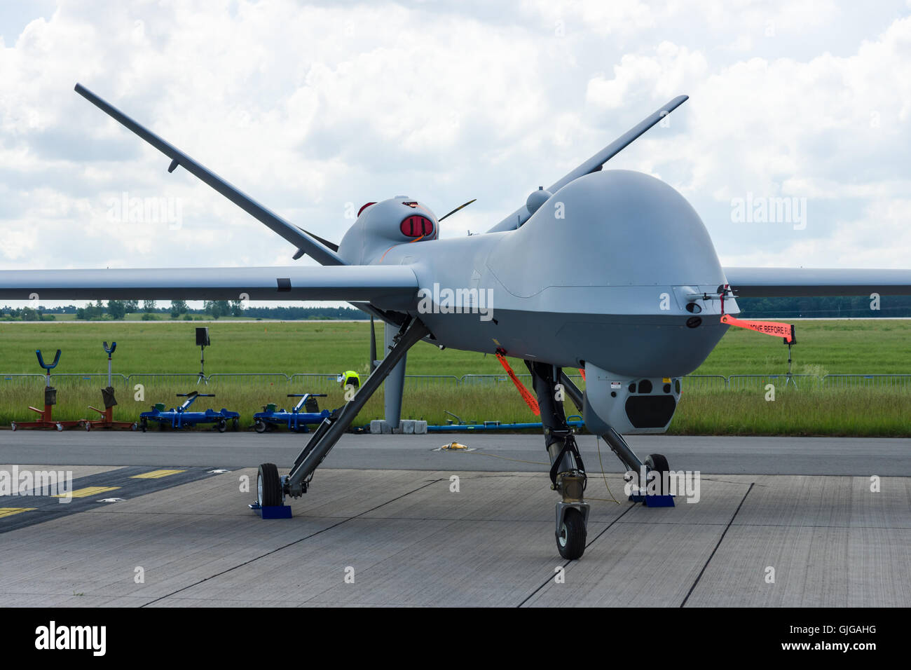 Unmanned combat air vehicle General Atomics MQ-9 Reaper. US Air Force. Exhibition ILA Berlin Air Show 2016 Stock Photo