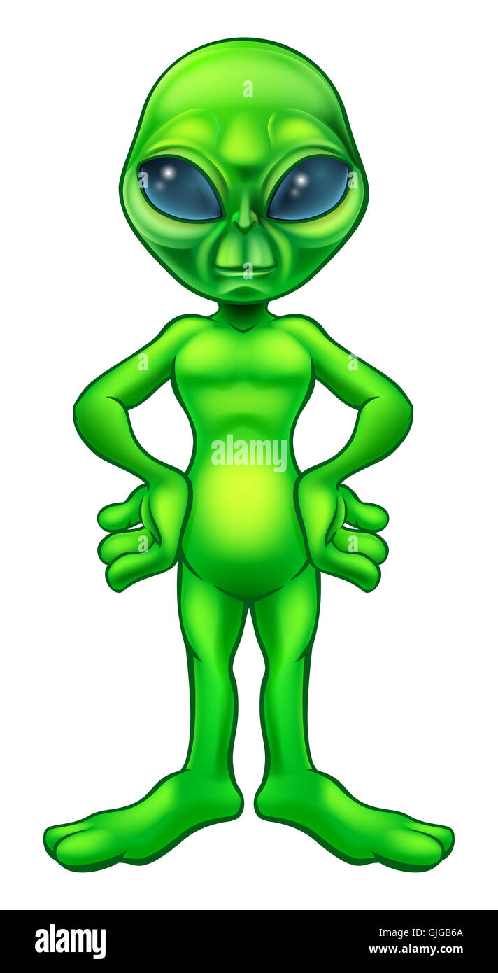 A little green man alien cartoon character Stock Photo - Alamy