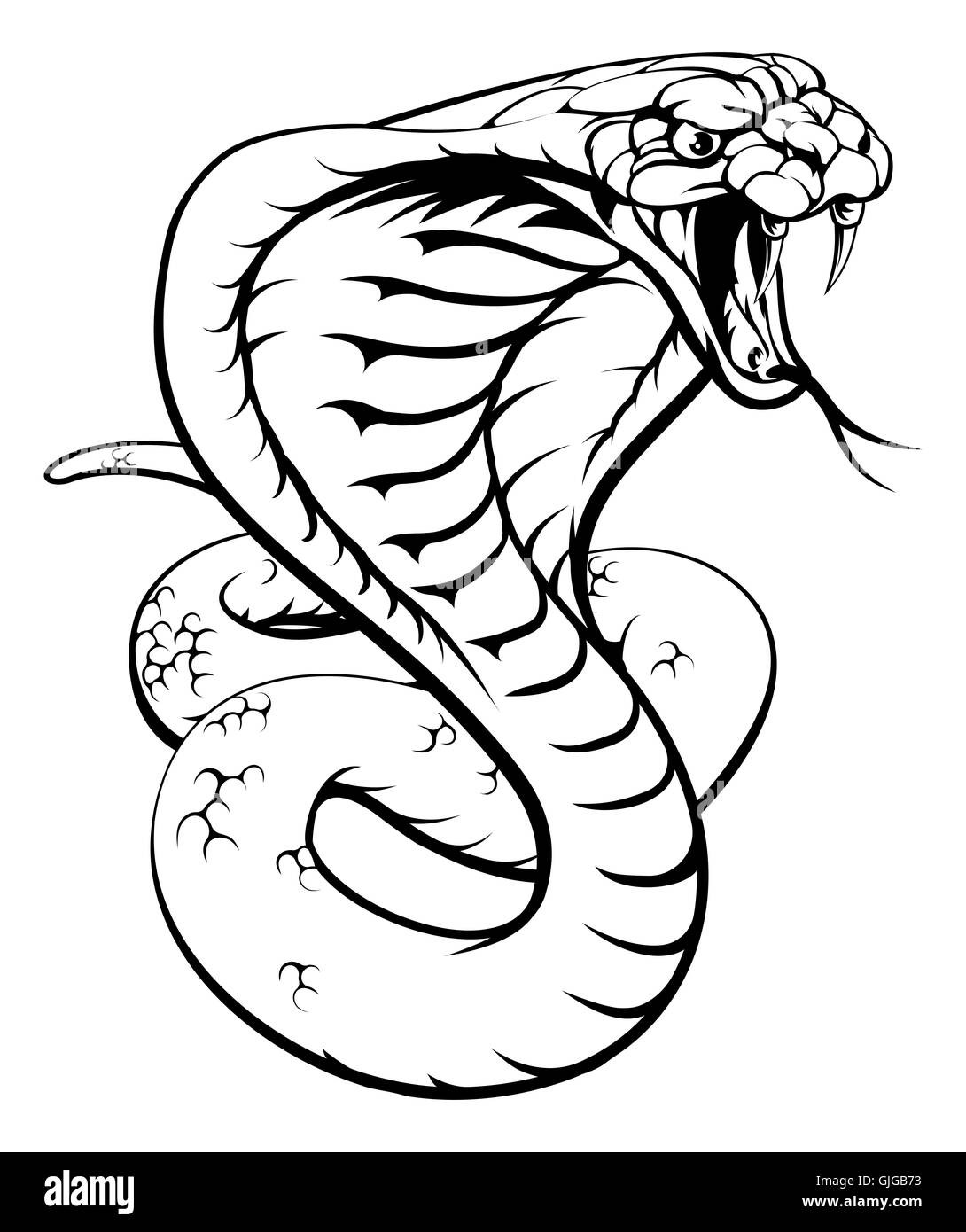 An illustration of a king cobra snake in black and white Stock Photo