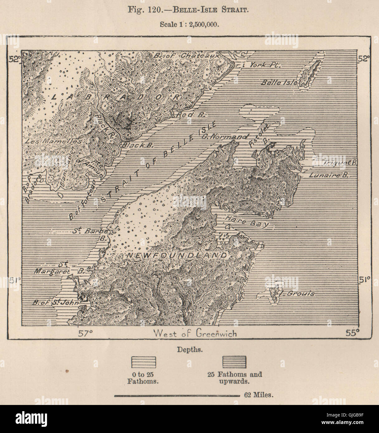 Belle Isle strait. Canada, 1885 antique map Stock Photo Alamy