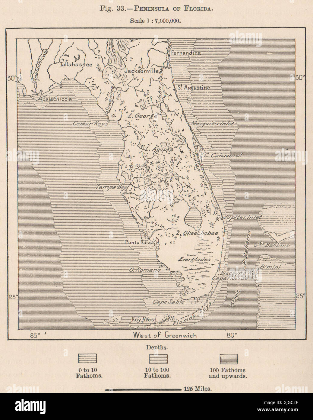 Antique florida map hi res stock - Peninsula Of Florida 1885 Antique Map GJGC2F 