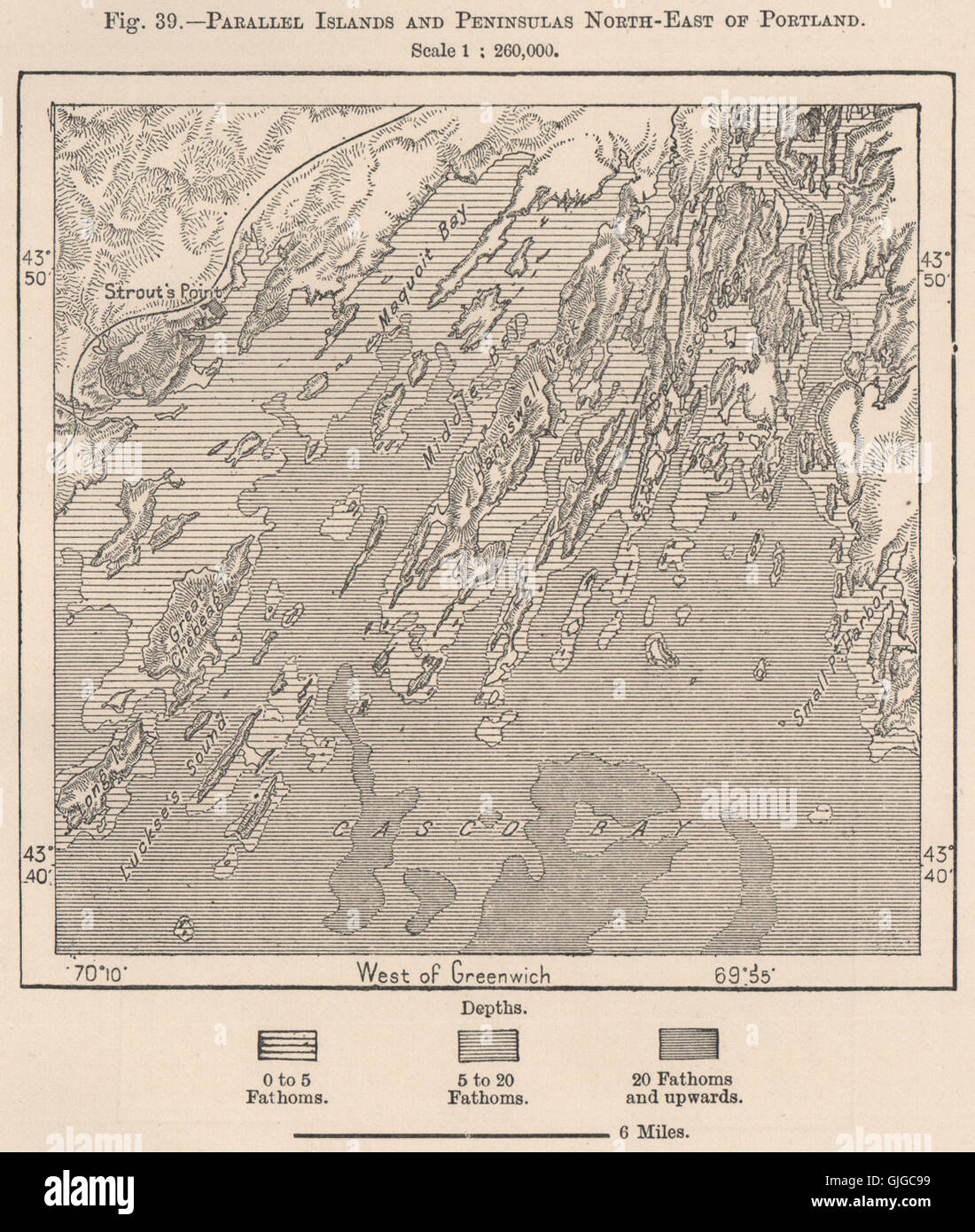 Parallel Islands and Peninsulas NorthEast of Portland. Maine, 1885 old