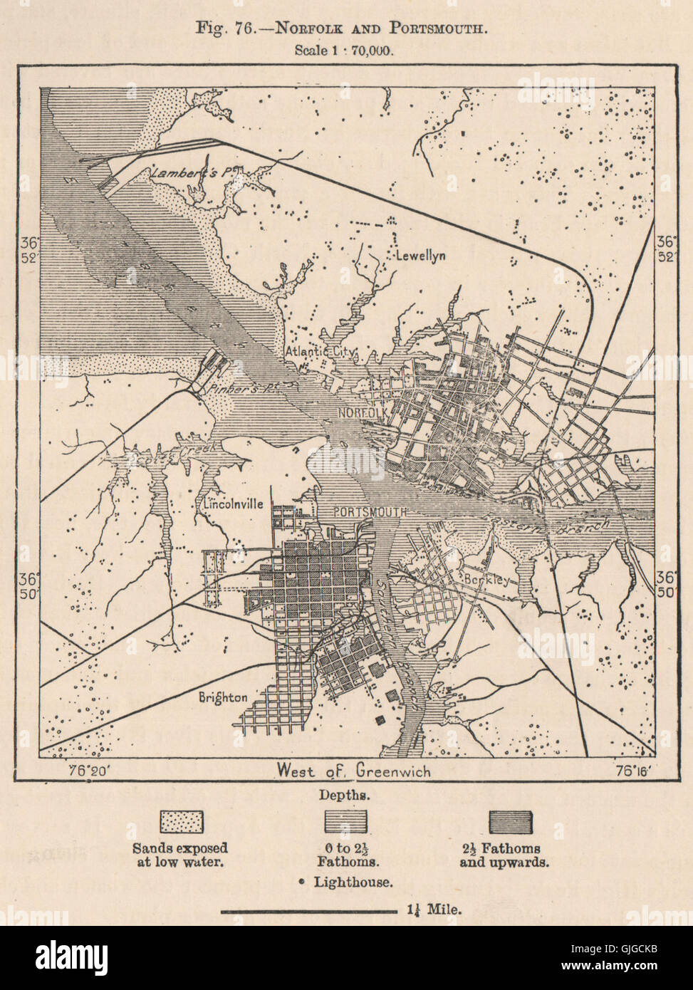 Norfolk and Portsmouth. Virginia, 1885 antique map Stock Photo Alamy