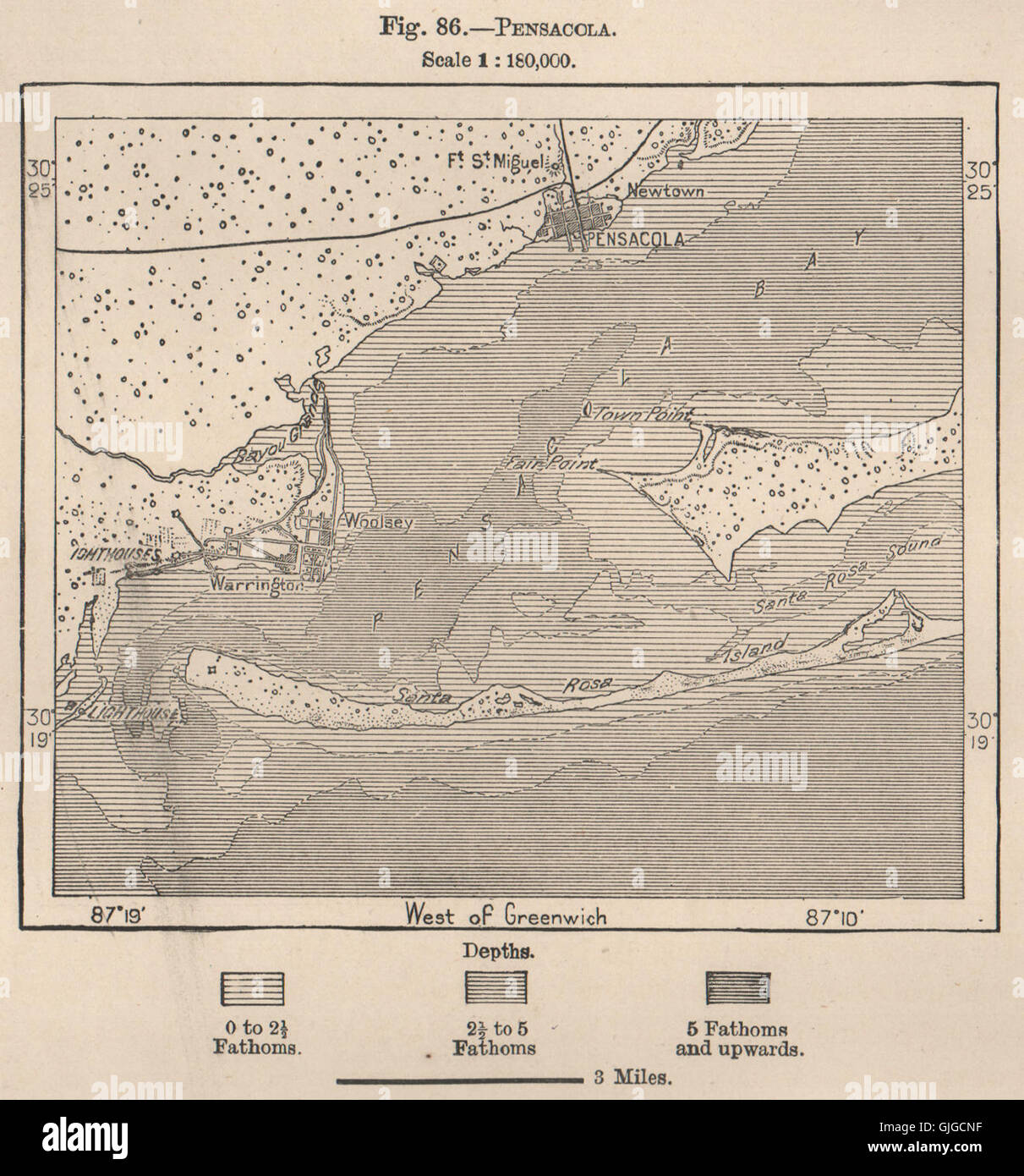 Antique map of florida hi res stock - Pensacola Florida 1885 Antique Map GJGCNF 