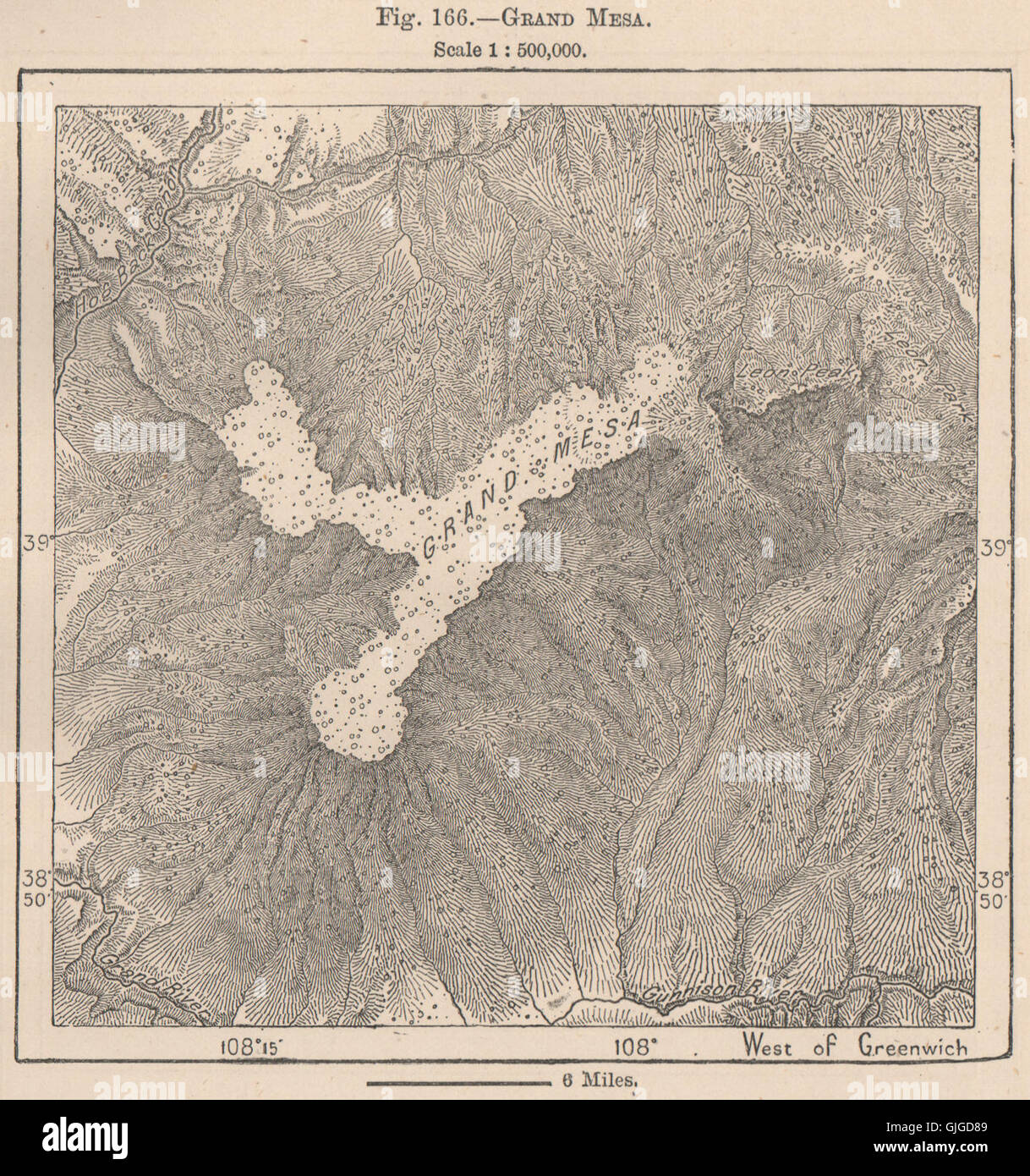 Grand Mesa. Colorado, 1885 antique map Stock Photo Alamy