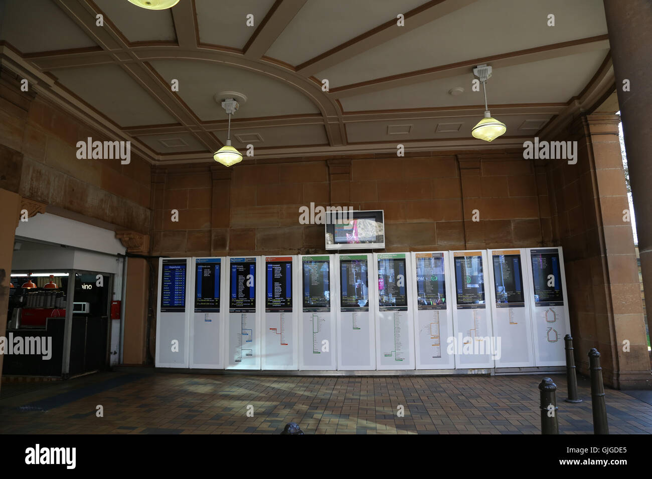 Train departure times at the entrance to Central Station, Sydney at the