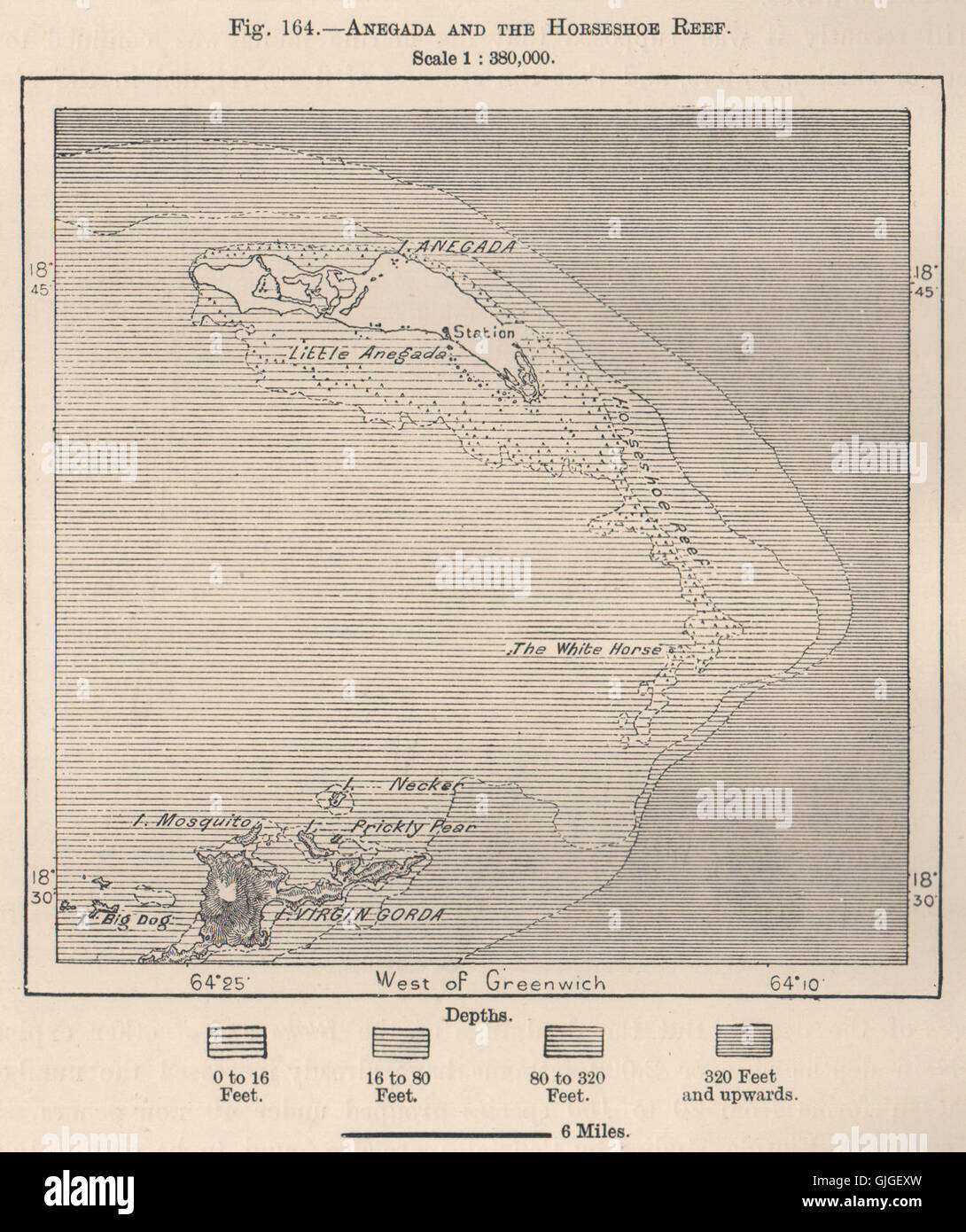 Anegada and the Horseshoe Reef. Virgin Islands, 1885 antique map Stock Photo