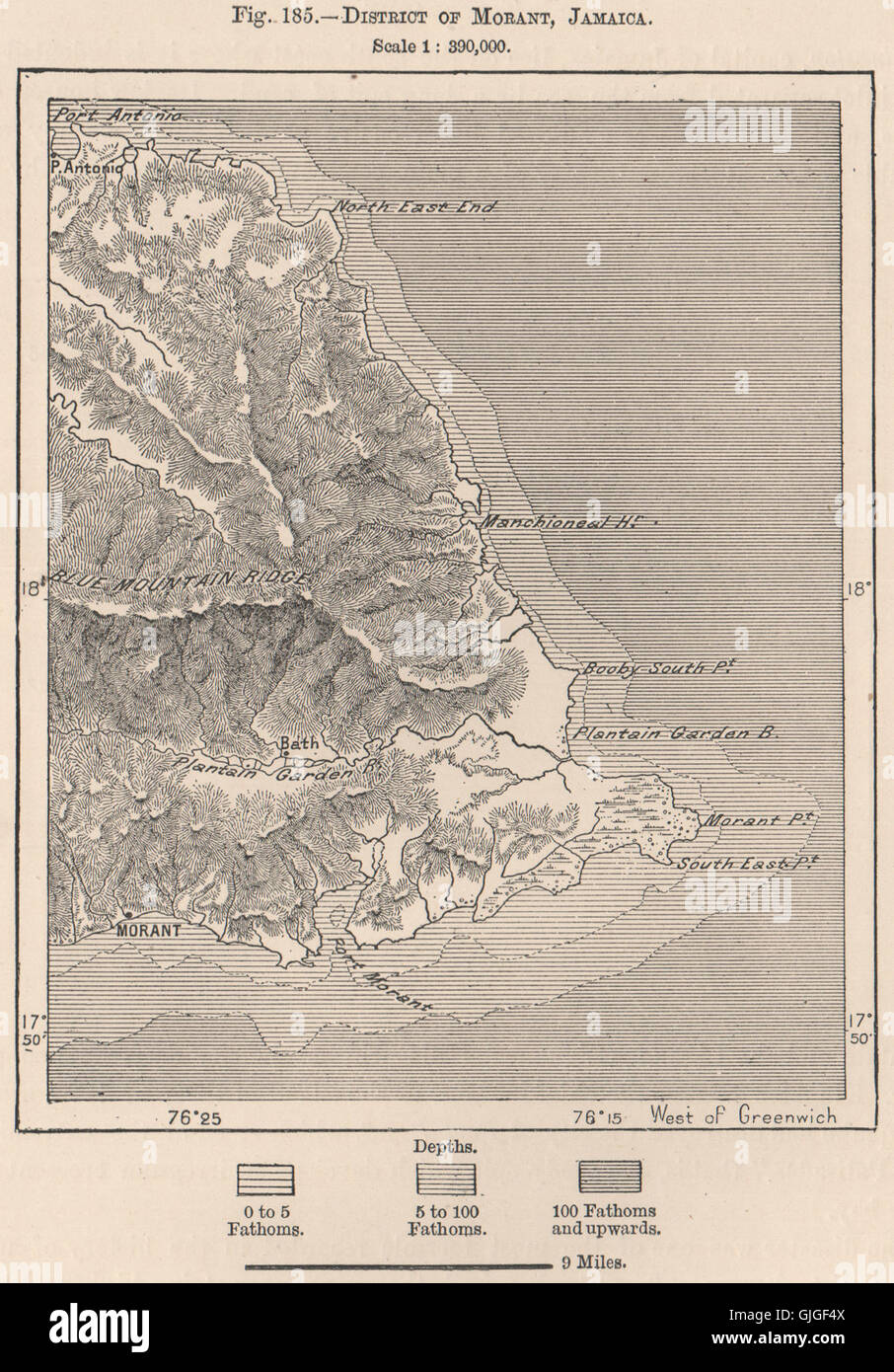 District of Morant, Jamaica, 1885 antique map Stock Photo Alamy