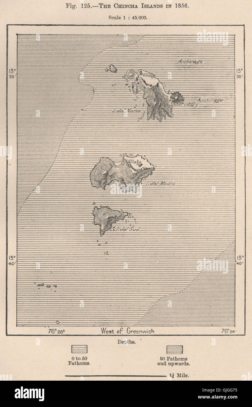 The Chincha Islands in 1856. Peru, 1885 antique map Stock Photo - Alamy