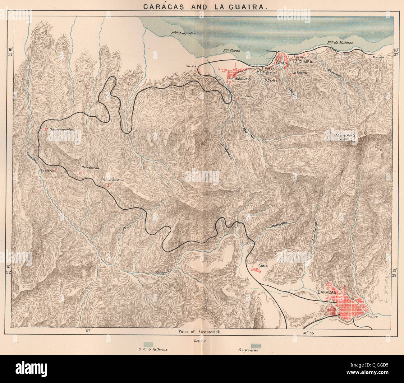 La Guaira Venezuela Map Carácas And La Guaira. Venezuela, 1885 Antique Map Stock Photo - Alamy