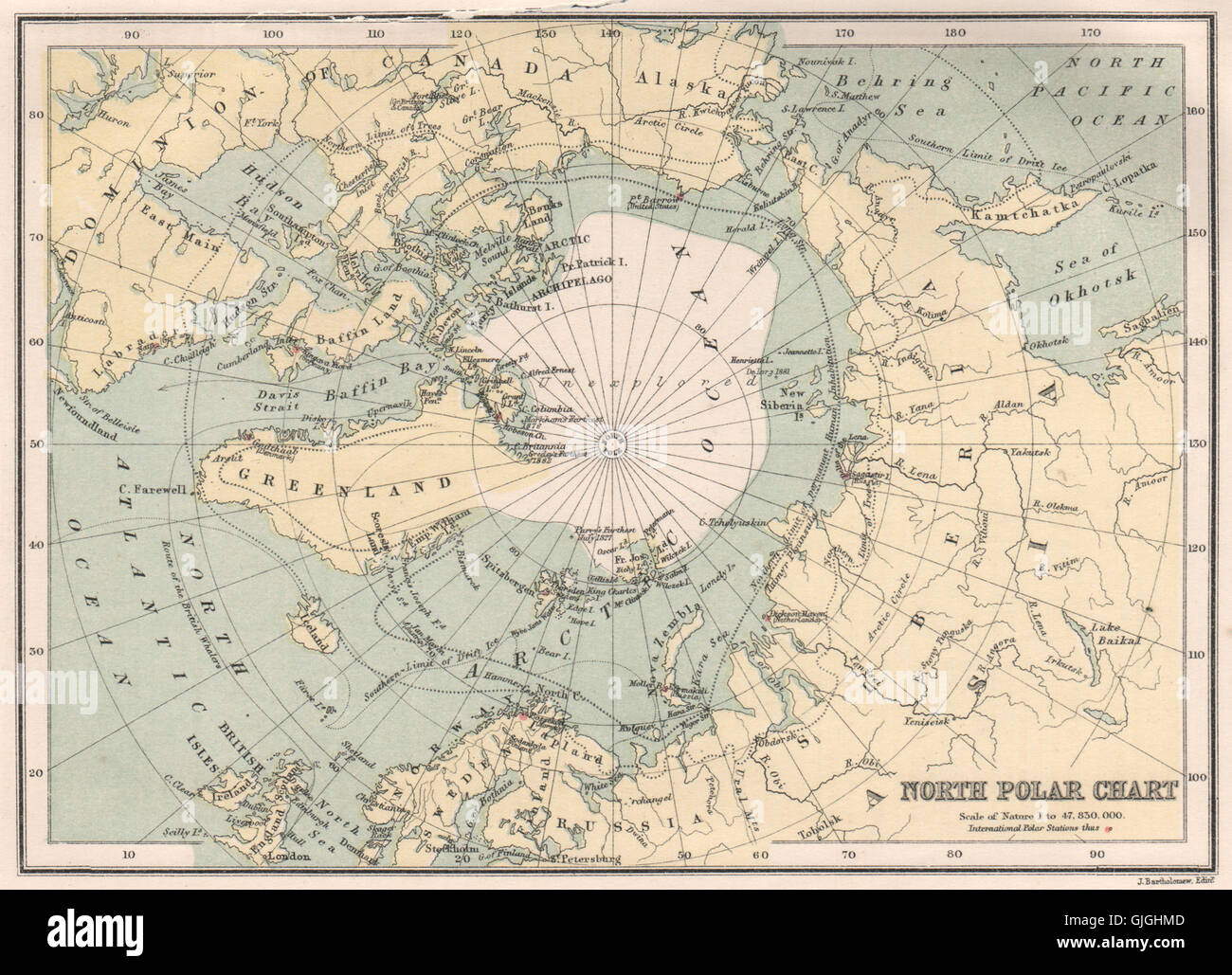 North pole map chart hi-res stock photography and images - Alamy