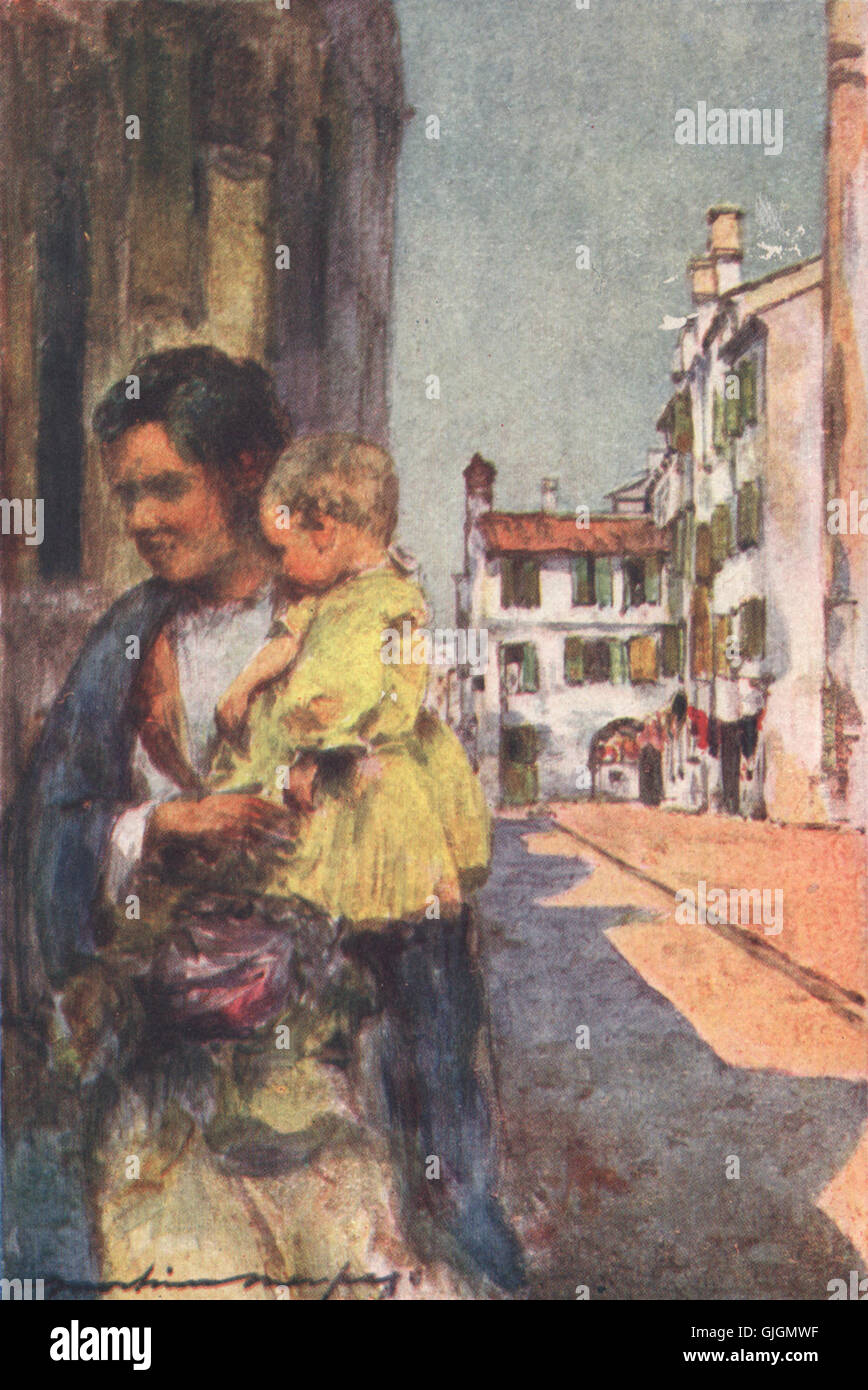 VENEZIA. 'Bambino' by Mortimer Menpes. Venice, antique print 1916 Stock Photo