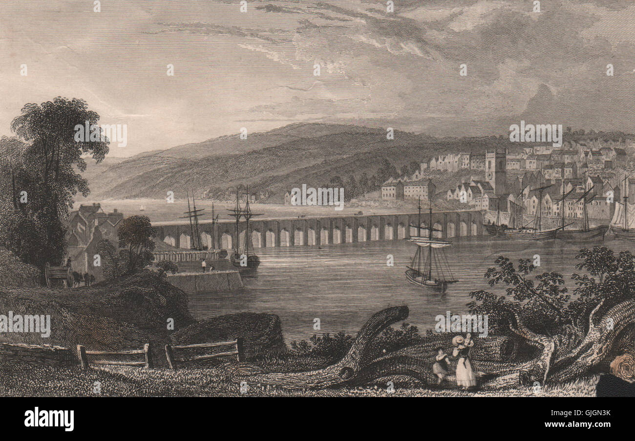 BIDEFORD, North Devon. Decorative view by Thomas ALLOM, antique print 1829 Stock Photo