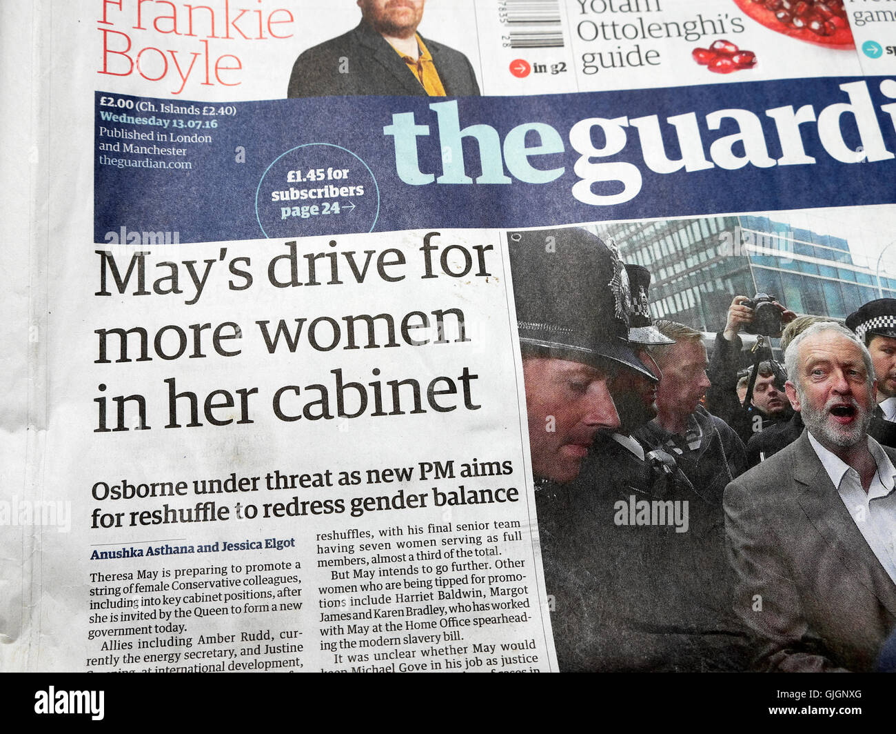 Newspaper article  'May's drive for more women in her cabinet'  UK Stock Photo