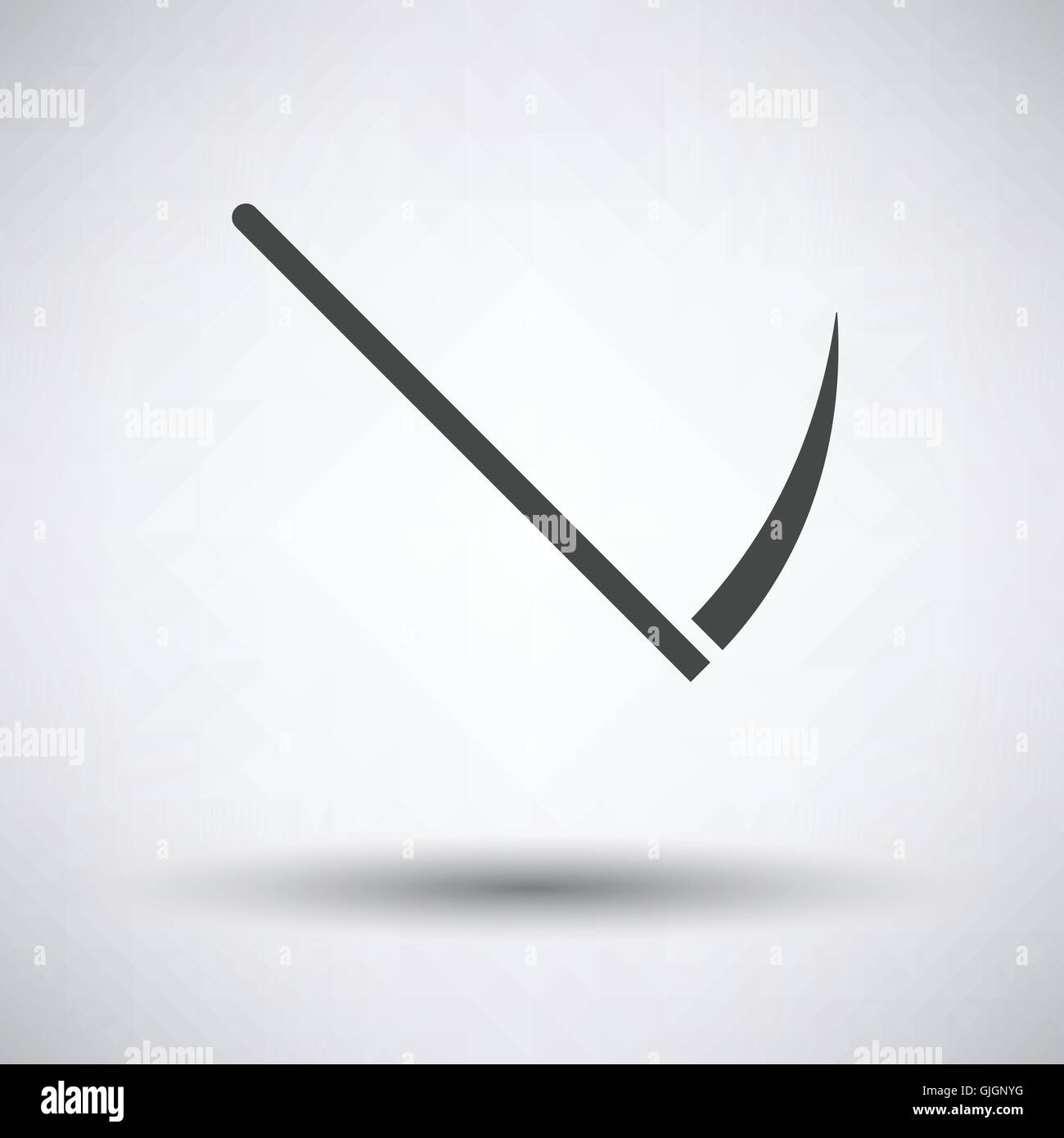 Scythe icon on gray background with round shadow. Vector illustration ...
