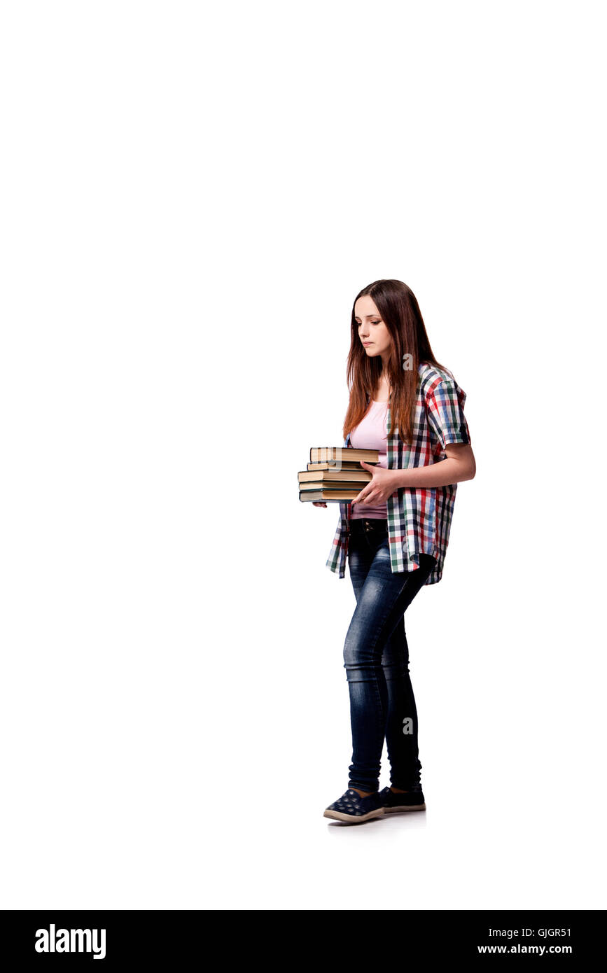 Student with books isolated on the white background Stock Photo - Alamy