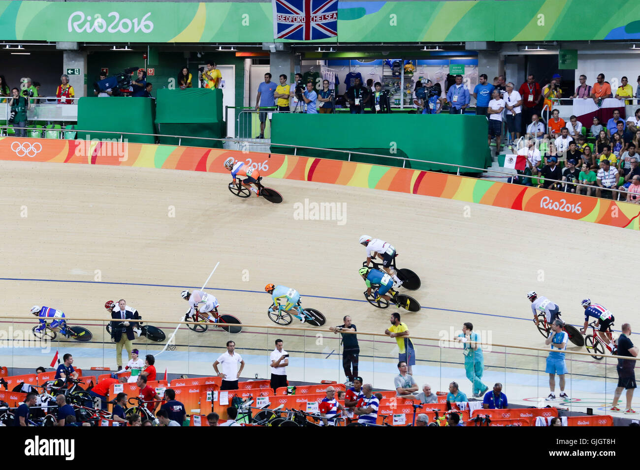 Rio de Janeiro, Brazil. 15th August, 2016. Omnium race male, points per race with 40km during the Olympic Track Cycling 2016 held at the Olympic Velodrome. NOT AVAILABLE FOR LICENSING IN CHINA (Photo: Andre Chaco/Fotoarena) Credit:  Foto Arena LTDA/Alamy Live News Stock Photo