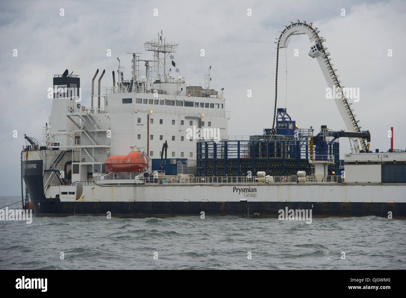 The special ship 'Cable Enterprise' laying a 25 kilometer long cable ...
