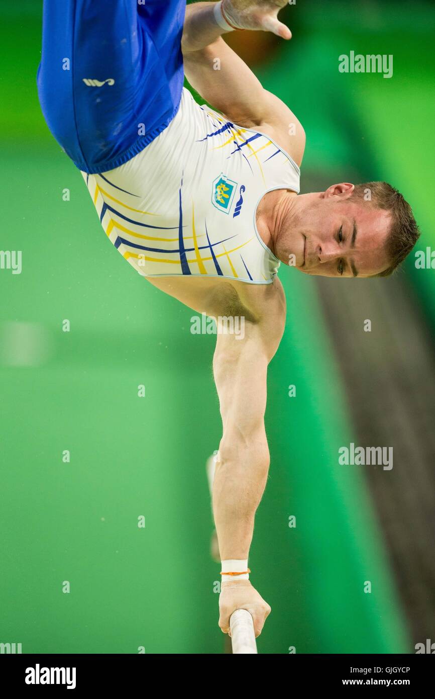 Rio de Janeiro, Brazil. 16th August, 2016. OLYMPICS 2016 ARTISTIC GYMNASTICS - OVERNIAIEV Oleg (UKR) wins gold medal after the final of the artistic gymnastics parallel bars form of the Rio 2016 Olympic Games held in Rio Olympic Arena. Credit:  Foto Arena LTDA/Alamy Live News Stock Photo