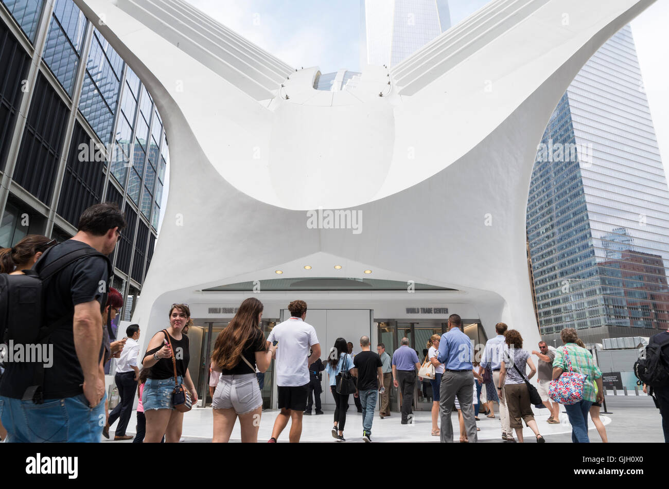 New York, USA. 16th Aug, 2016. New entrance directly into the Oculus from Church Street was also opened for the first time. Thousands of people attended the grand opening of the Westfield shopping mall in the newly built Oculus of the World Trade Center in New York. Credit:  Elizabeth Wake/Alamy Live News. Stock Photo