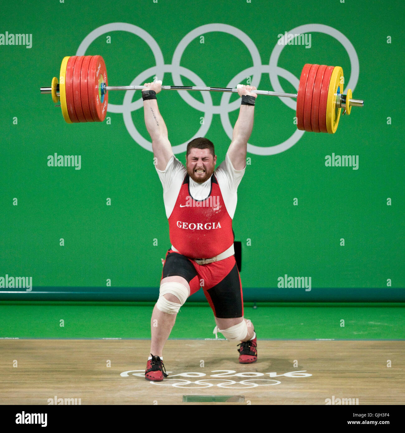 Rio de Janeiro, Brazil. 16th Aug, 2016. LASHA TALAKHADZE of Georgia sets a world record for total weight lifted (473kg), winning gold in the men's  105kg weightlifting final at the Rio 2016 Summer Olympic Games. Credit:  Paul Kitagaki Jr./ZUMA Wire/Alamy Live News Stock Photo
