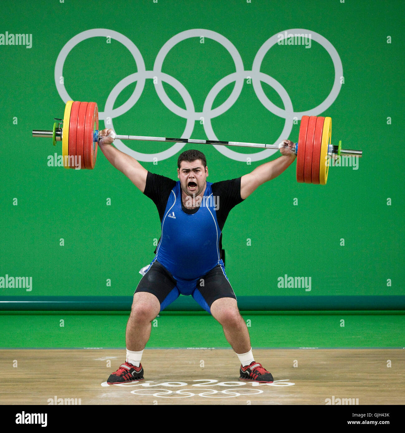 Rio de Janeiro, Brazil. 16th Aug, 2016. Silver medal winner GOR MINASYAN of Armenia earns silver in action during the Men's  105kg weightlifting final at the Rio 2016 Summer Olympic Games. Credit:  Paul Kitagaki Jr./ZUMA Wire/Alamy Live News Stock Photo