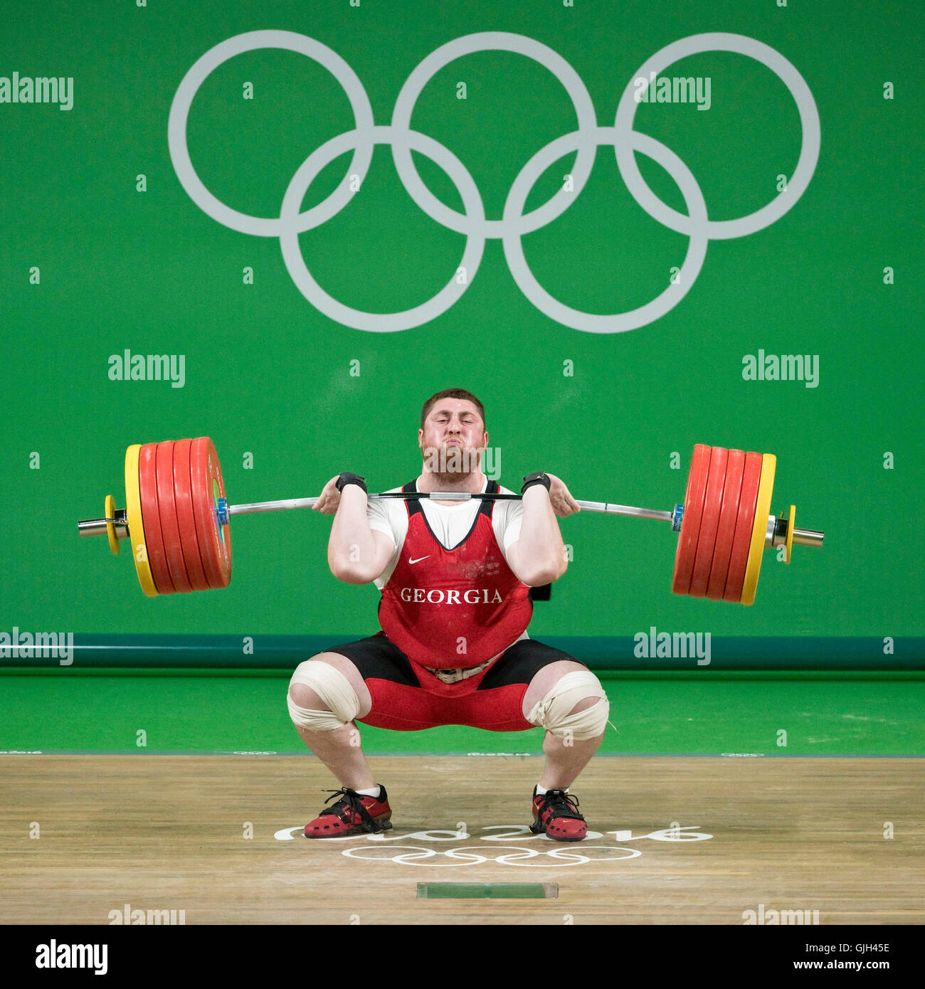 Rio de Janeiro, Brazil. 16th Aug, 2016. LASHA TALAKHADZE of Georgia sets a world record for total weight lifted (473kg), winning gold in the men's  105kg weightlifting final at the Rio 2016 Summer Olympic Games. Credit:  Paul Kitagaki Jr./ZUMA Wire/Alamy Live News Stock Photo