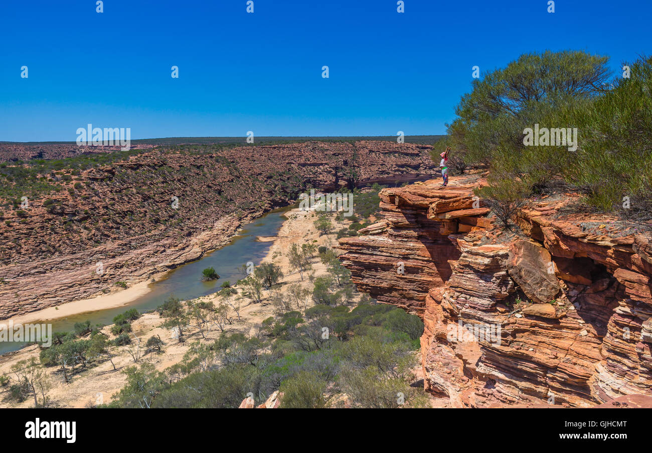 Girl looking at view, Murchison Gorge, Kalbarri National Park, Western Australia, Australia Stock Photo