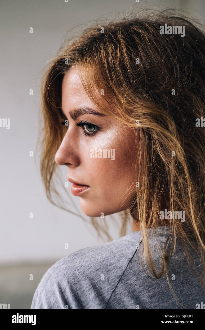 Portrait of a woman looking sideways Stock Photo