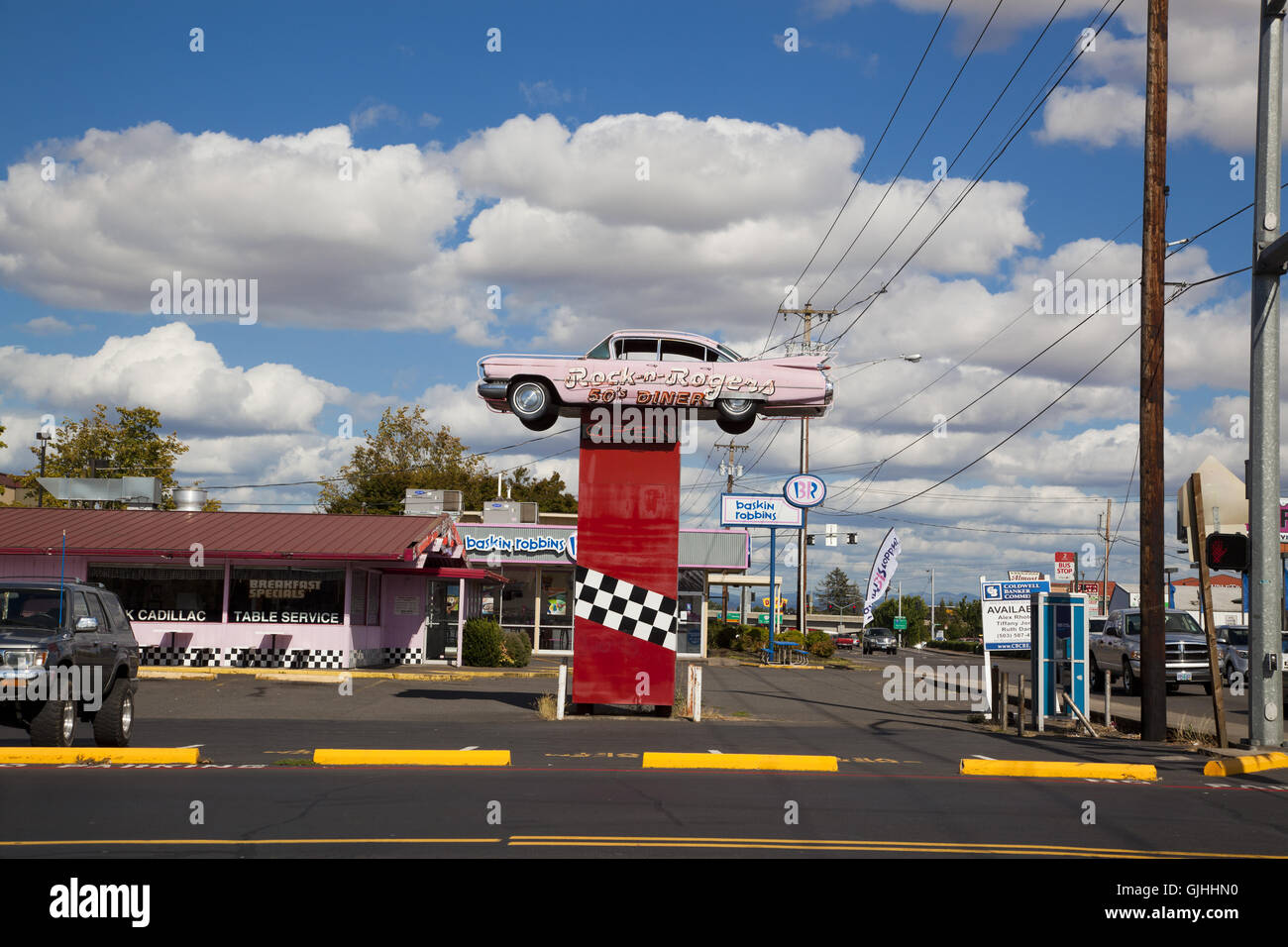 A classic car advertising the Rock 'n Rogers 50's Diner, Salem, Oregon, USA Stock Photo Alamy