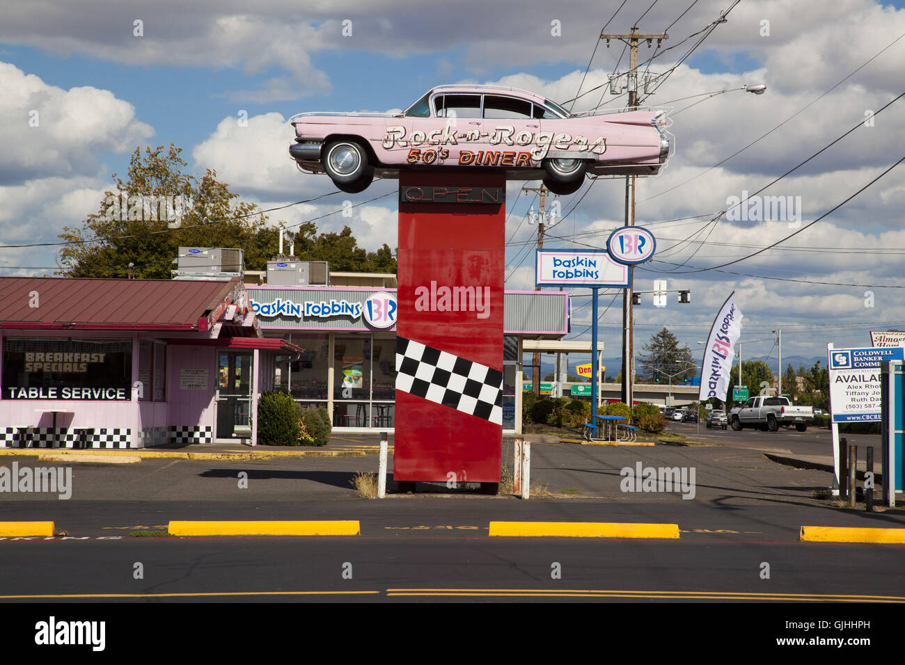 A classic car advertising the Rock 'n Rogers 50's Diner, Salem, Oregon