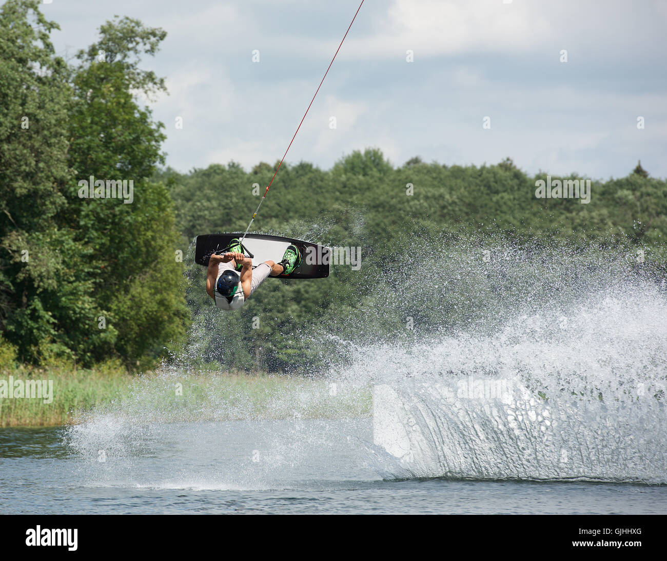 Man wakeboarding on a lake, Lithuania Stock Photo