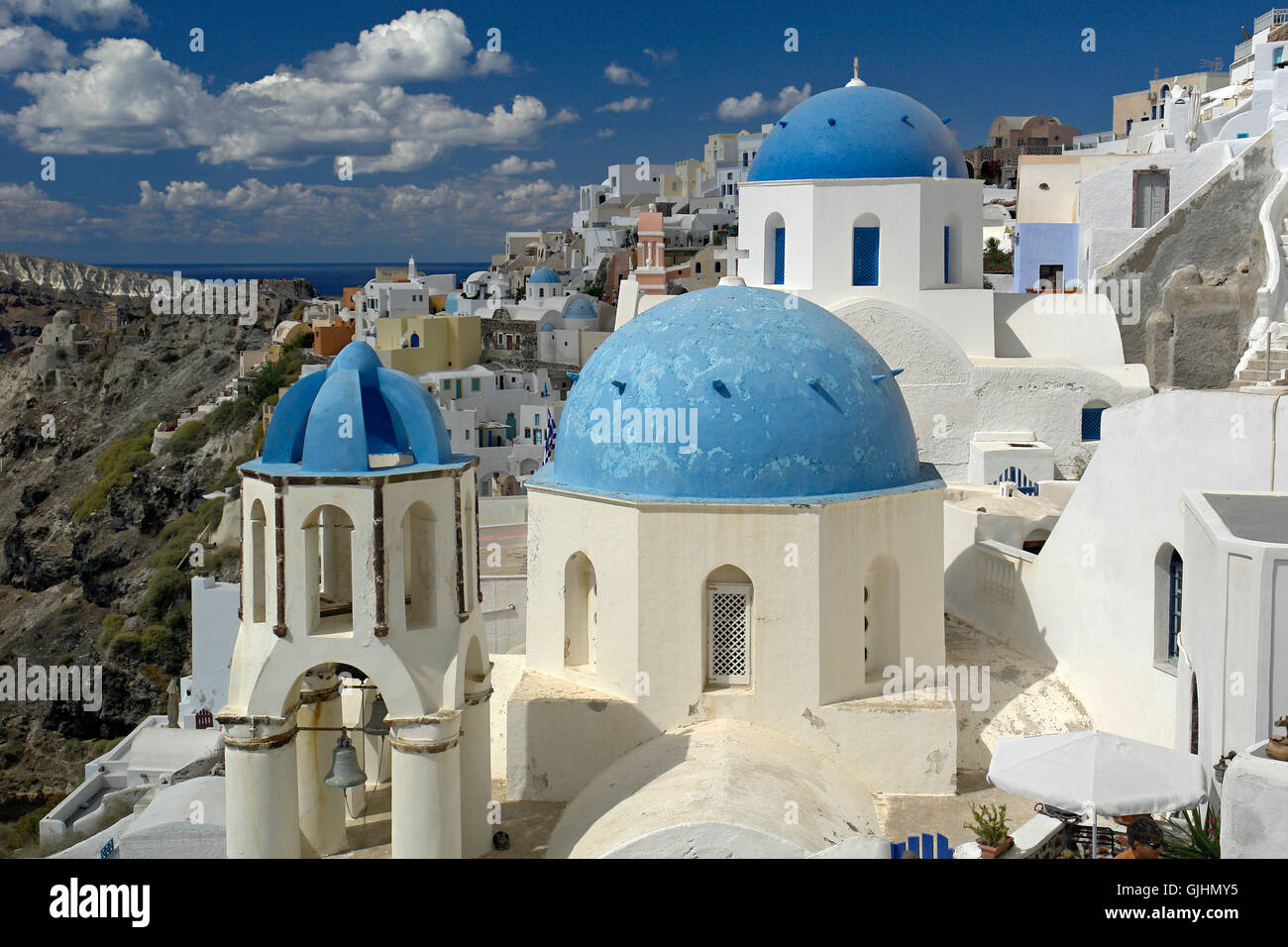 blue domes in oia Stock Photo