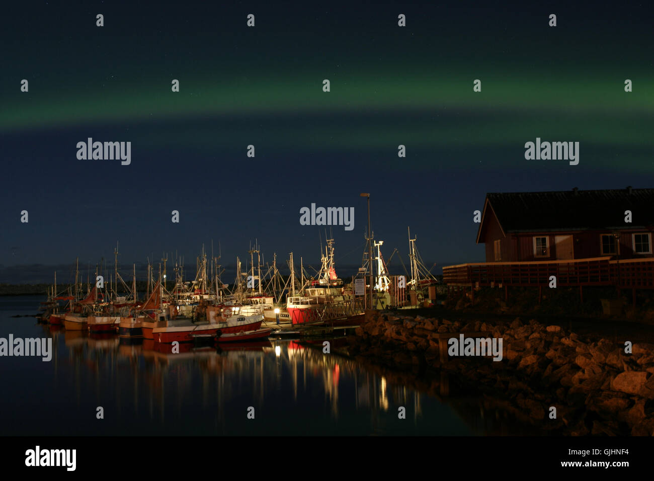 polar light at the harbor in andenes,norway Stock Photo
