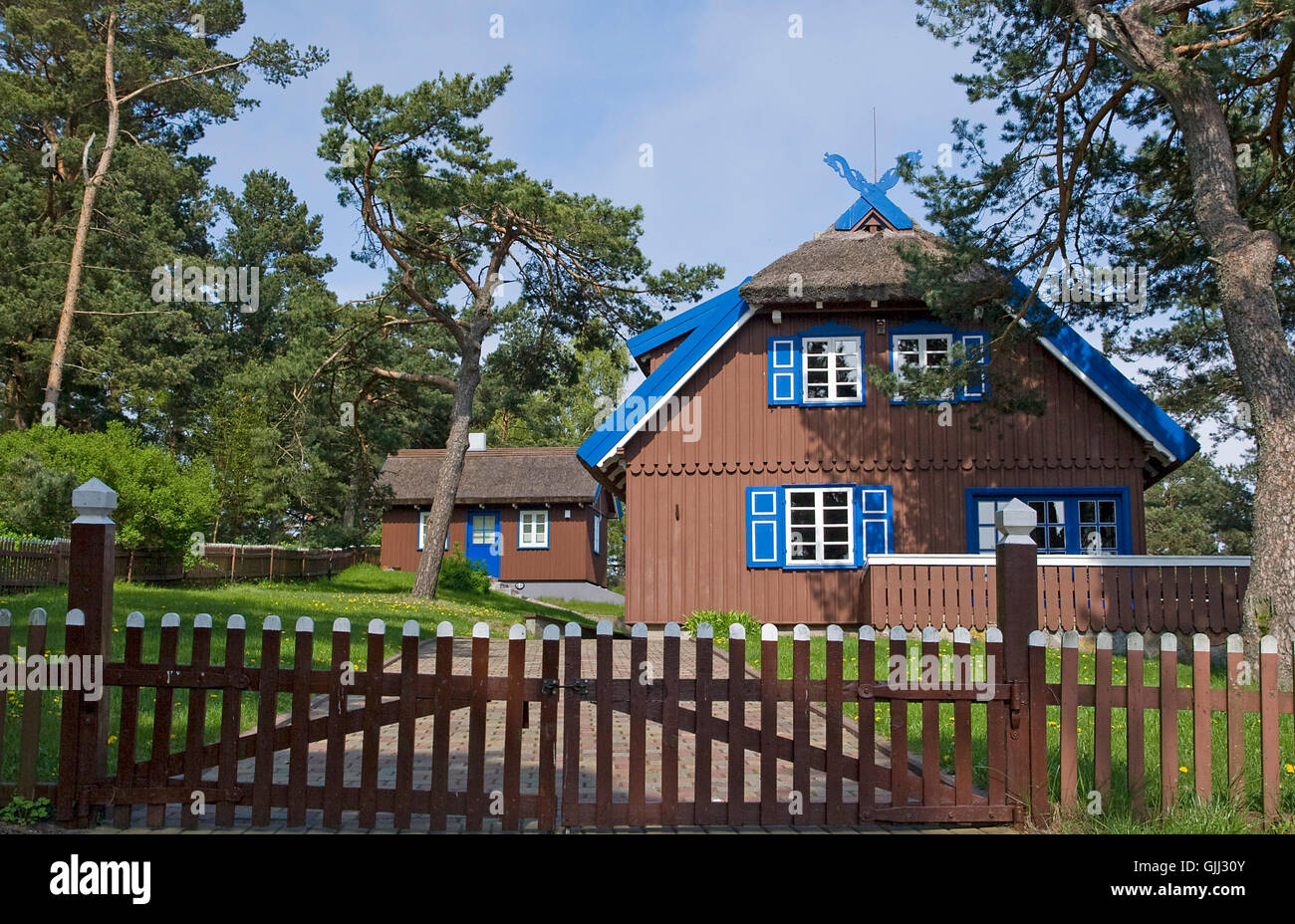 lithuania holiday home thatched roof Stock Photo