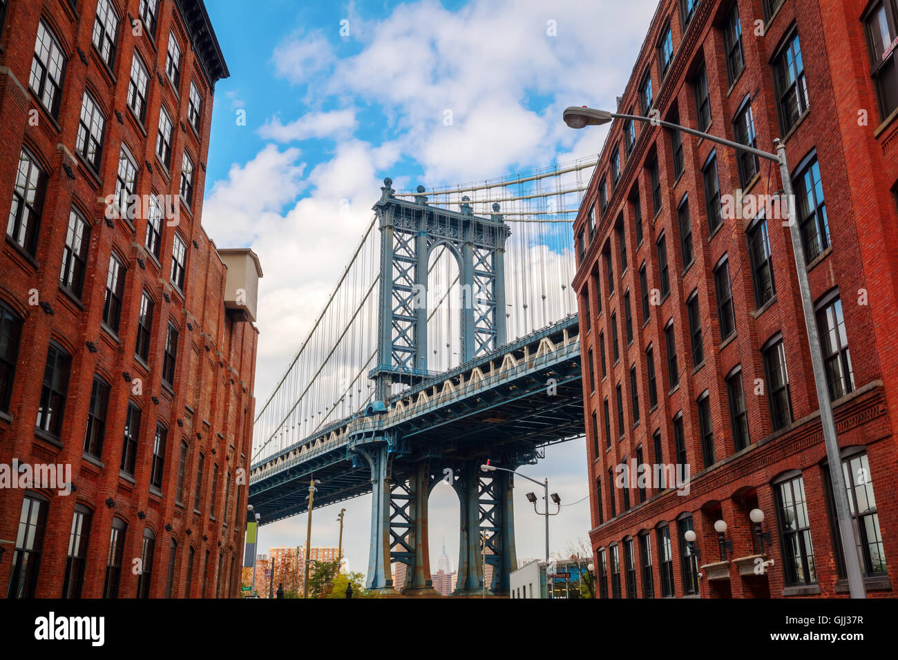 Manhattan Bridge seen from Dumbo, Brooklyn, New York City, USA Stock Photo