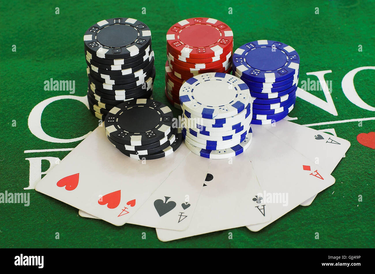poker chips and full house Stock Photo