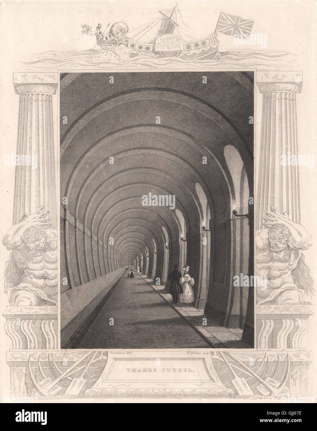 'Thames Tunnel'. London. Decorative view by William TOMBLESON, old print 1835 Stock Photo