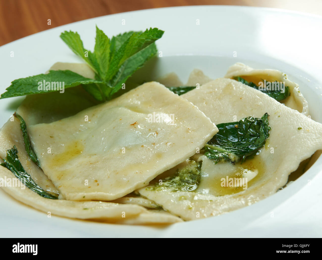 Italian ravioli with spinach and cheese Stock Photo