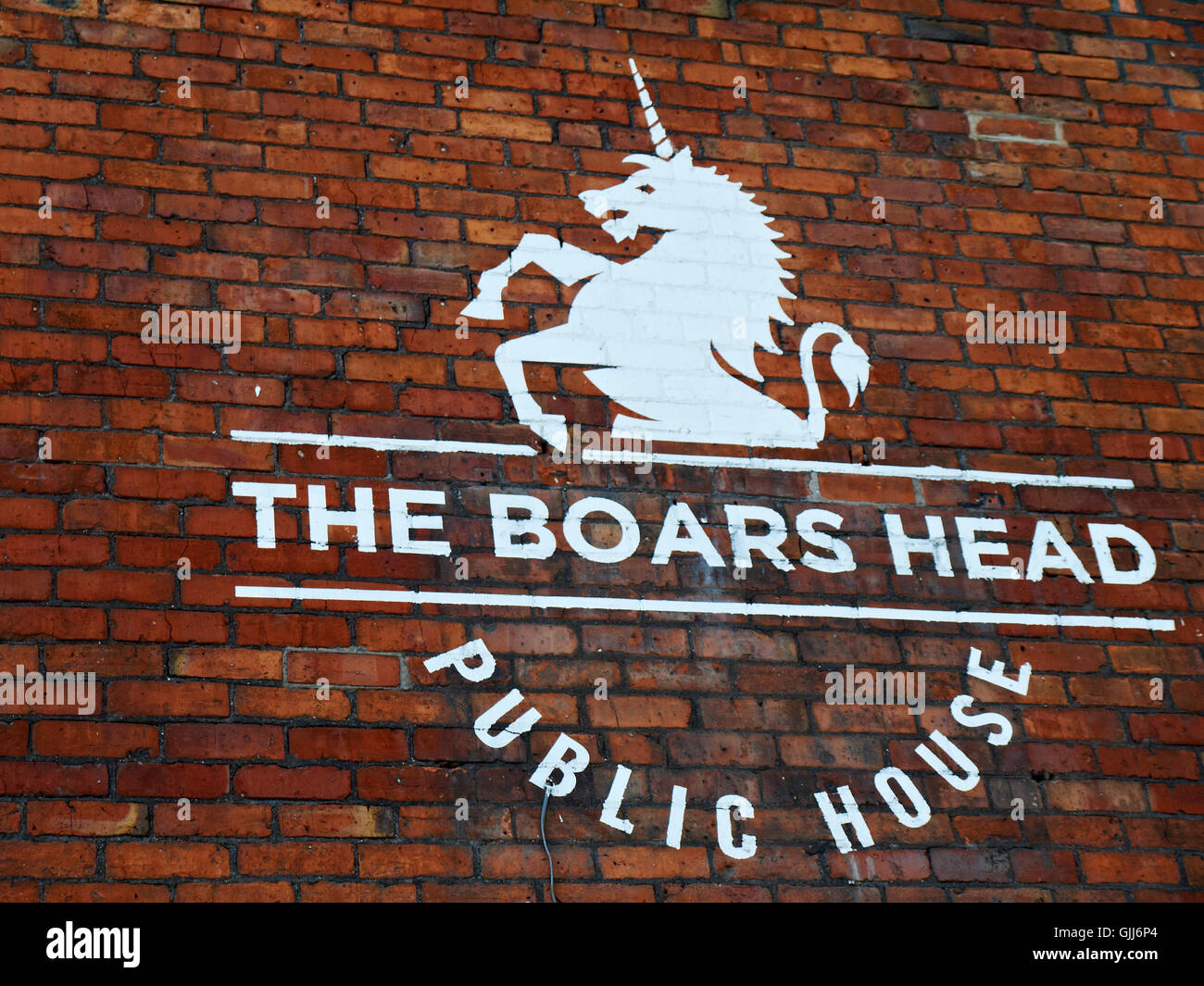 The Boars Head pub sign in Middlewich Cheshire UK Stock Photo
