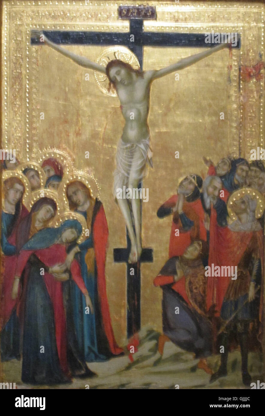 'Crucifixion', tempera on panel painting by the Master of Monte Oliveto, c. 1310, Cincinnati Art Museum Stock Photo