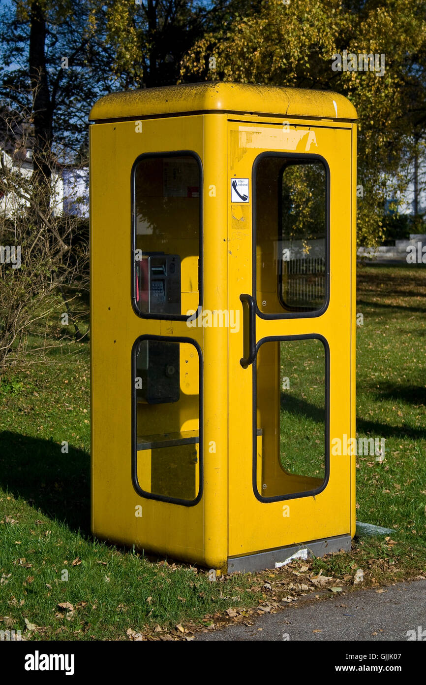 Old yellow telephone booth hi-res stock photography and images - Alamy