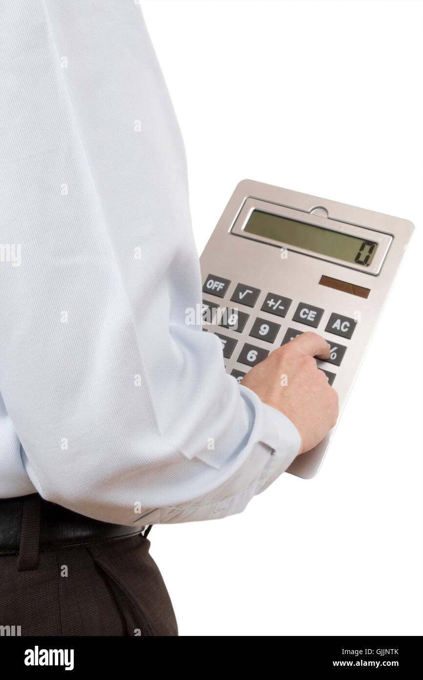 calculation pocket calculator man Stock Photo