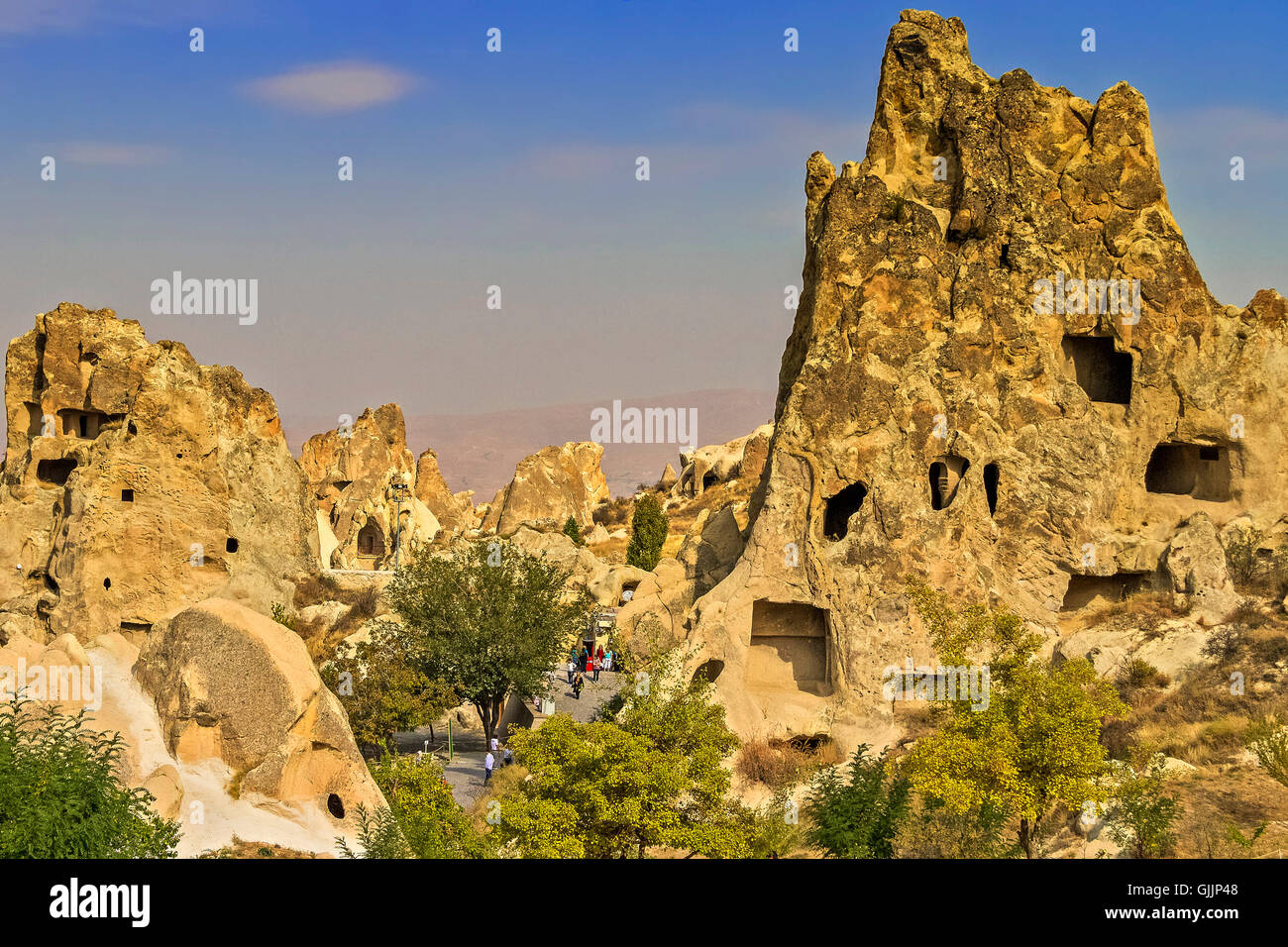Turkey Cappadocia Rock Formations and Houses Stock Photo
